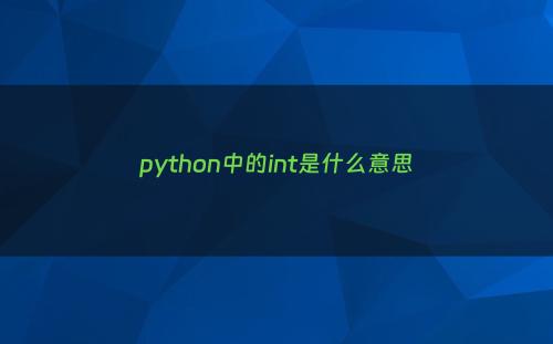 python中的int是什么意思