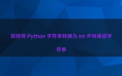 如何将 Python 字符串转换为 int 并转换回字符串