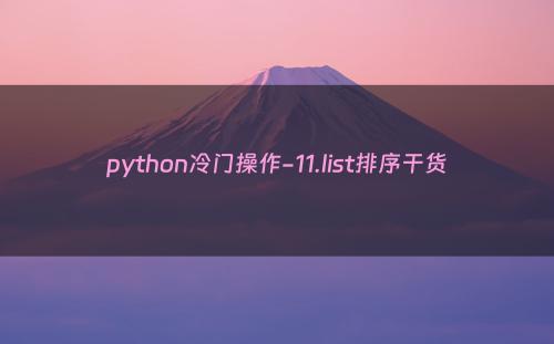 python冷门操作-11.list排序干货