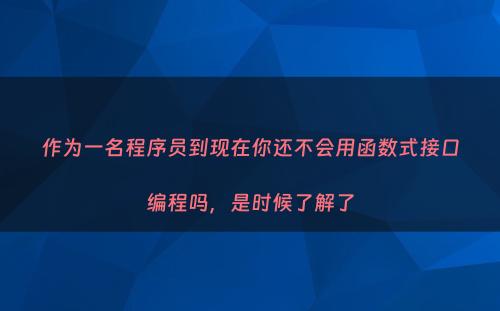 作为一名程序员到现在你还不会用函数式接口编程吗，是时候了解了