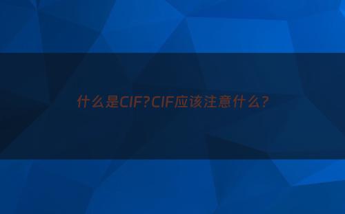 什么是CIF?CIF应该注意什么?