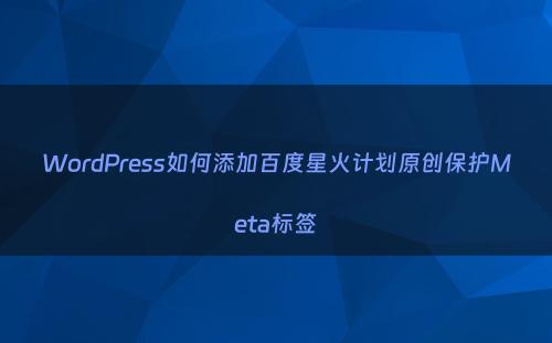 WordPress如何添加百度星火计划原创保护Meta标签