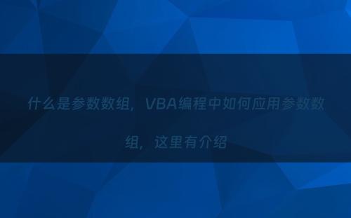 什么是参数数组，VBA编程中如何应用参数数组，这里有介绍