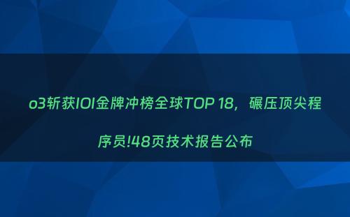 o3斩获IOI金牌冲榜全球TOP 18，碾压顶尖程序员!48页技术报告公布