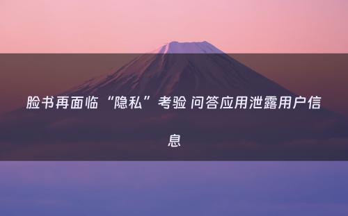 脸书再面临“隐私”考验 问答应用泄露用户信息