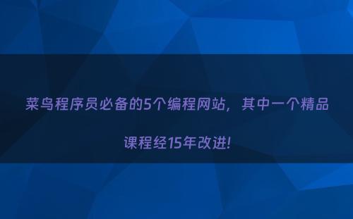 菜鸟程序员必备的5个编程网站，其中一个精品课程经15年改进!