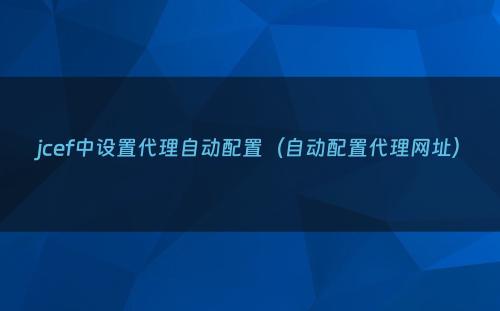 jcef中设置代理自动配置（自动配置代理网址）