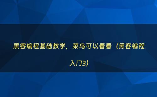 黑客编程基础教学，菜鸟可以看看（黑客编程入门3）